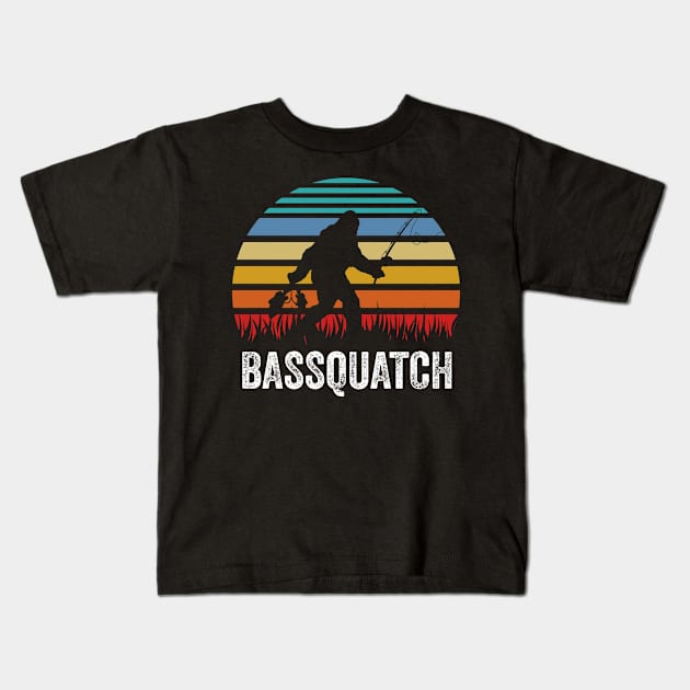 Bassquatch Bass Fishing Sasquatch Vintage Gift Kids T-Shirt by swissles